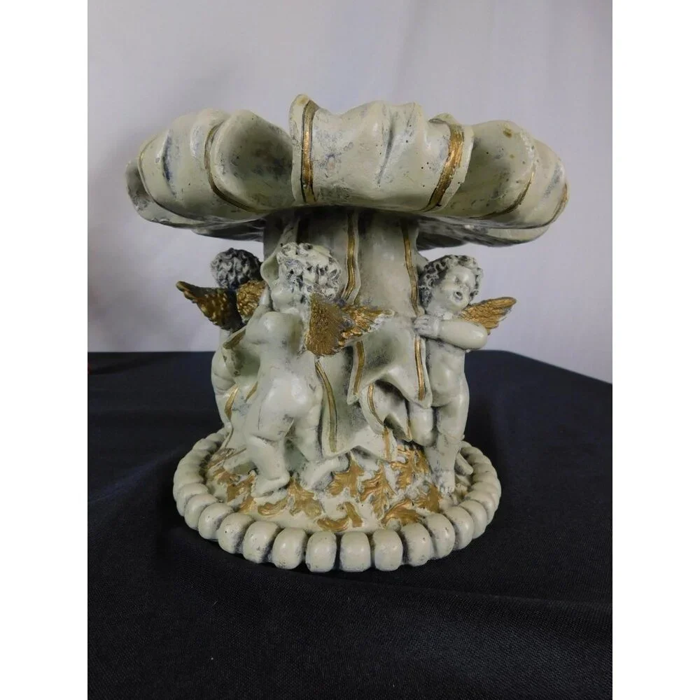 Baroque Cherub Compote Bowl 8" Gold Resin Pedestal - Picture 4 of 11